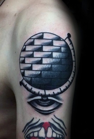 老派风格的彩色石头地球仪纹身图案
