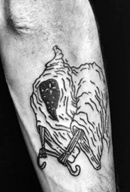 有趣的死神黑色线条小臂纹身图案