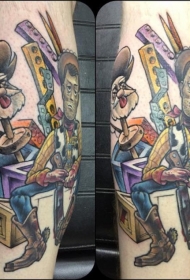 old school彩色小腿卡通玩具人物纹身图案