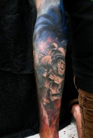 花臂彩色僵尸人纹身图案