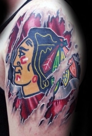 肩部彩色印度女郎头像纹身图片