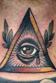 脖子彩色神秘三角眼纹身图案