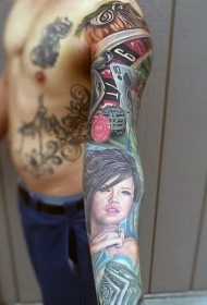 手臂漂亮的女士和赌桌彩色纹身图案