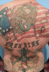 背部伟大的彩色国旗十字架纹身图案
