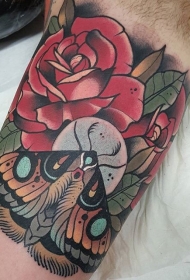 大臂new school彩色花朵蝴蝶纹身图案