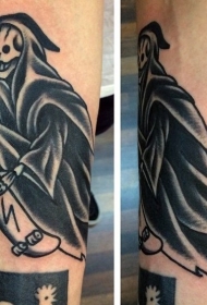 old school小臂黑色死亡骷髅选手纹身图案