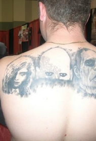 背部不同的可怕怪物人头纹身图案