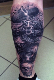 墨西哥传统风格的恶魔骨架和头骨纹身