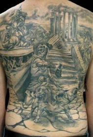 简单的黑色时代主题满背纹身图案