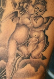 两个小天使黑色纹身图案