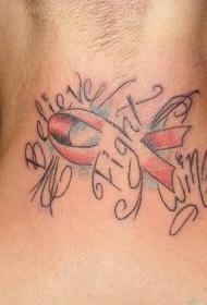脖子彩色条纹英文纹身图案