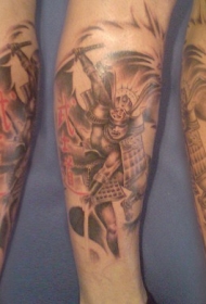 腿部棕色飞行机器人战斗纹身