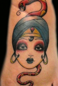 脚部old school彩色吉普赛蛇纹身