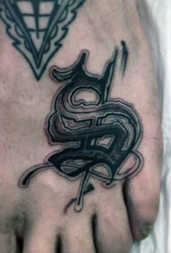 脚背黑灰色特殊符号纹身图案
