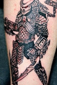 战斗武士黑灰风格纹身图案