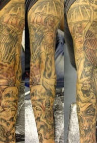 花臂天堂和地狱袖纹身图案