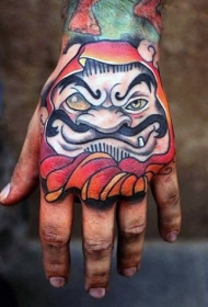 手背新的学校风格彩色不倒翁头纹身