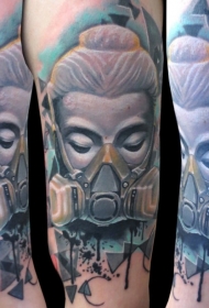 肩部全新风格彩色女子防毒面具纹身