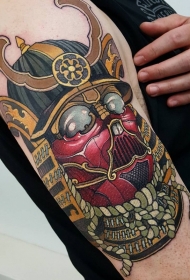 大臂新日式彩色武士面具纹身图案