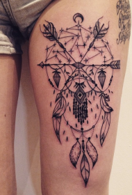 大腿黑色神秘象征符号纹身图案