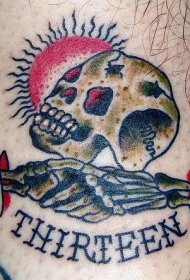 骷髅太阳和字母纹身图案