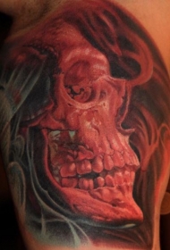 手臂惊人的彩色骷髅头纹身图案