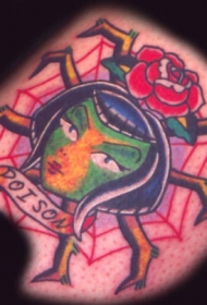 肩部彩色old school女孩与蜘蛛纹身图片