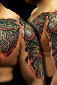 惊人的撕皮彩色中世纪盔甲与狮子徽章纹身图案