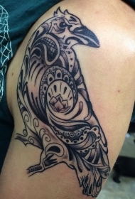 大臂黑灰小鸟装饰风格纹身图案