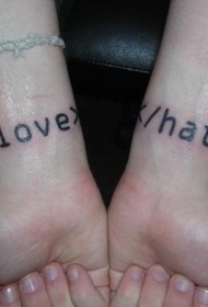 情侣手腕印刷风格的英文纹身图案