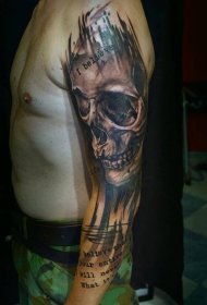 手臂彩色骷髅头与字母纹身图片