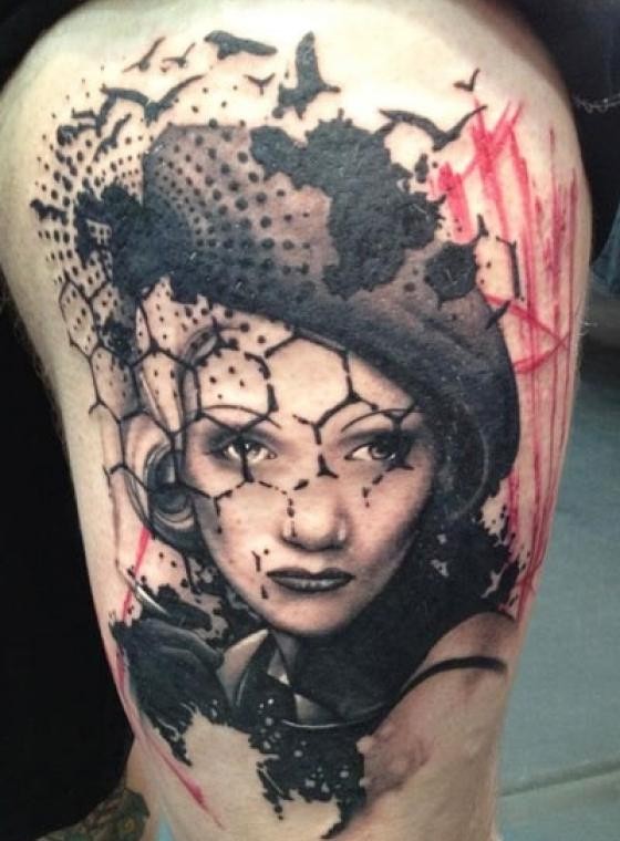 彩色old school复古女人肖像纹身图案