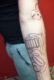 小臂简单的黑色线条各种钞票号码纹身图案