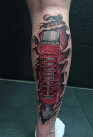 小腿彩色卡通机械纹身图案