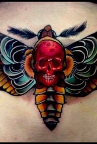 飞蛾与红色骷髅纹身图案