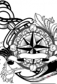 黑色的几何素描风格指南针和船锚纹身手稿