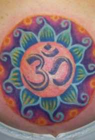 腹部彩色印度莲花符号纹身图案