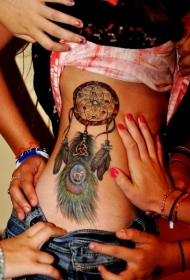 新学校风格彩色腰侧捕梦网纹身图案