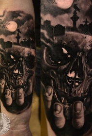 手臂新风格的棕色手持头骨纹身图案