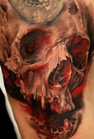 肩部令人毛骨悚然的彩色骷髅纹身图案