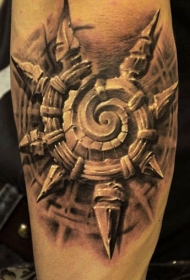 石雕风格黑白神秘符号小臂纹身图案