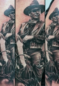 手臂逼真的彩色西部牛仔和马纹身图案