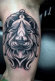 手臂新学校风格色狮子头纹身图片