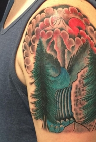 old school彩绘山脉和森林纹身图案