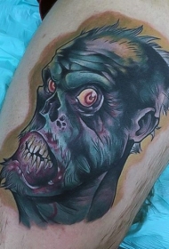 大腿彩色有趣的僵尸脸卡通纹身图案