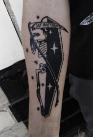 死神和棺材黑色组合手臂纹身图案