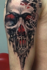 肩部神秘的彩色骷髅头纹身图片