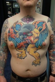 男性胸部old school格里芬神兽纹身图案