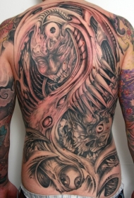 满背可怕眼球怪物纹身图案