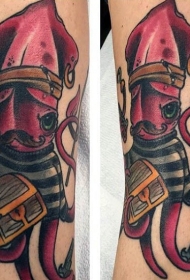 腿部彩色有趣的海盗风彩色鱿鱼纹身